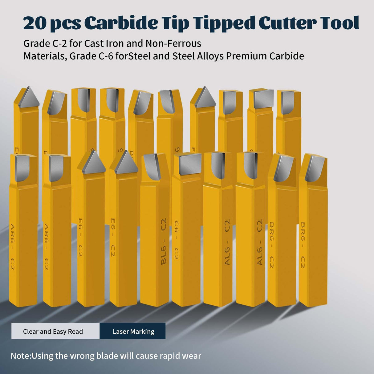 HAowosi 20 pc 1/2"Carbide Tip Tipped Cutter Tool,Metal Lathe Cutting Tools,Lathe Tools Metal Cutting for Metal Lathe Turning, Boring, and Chamfering HAowosi