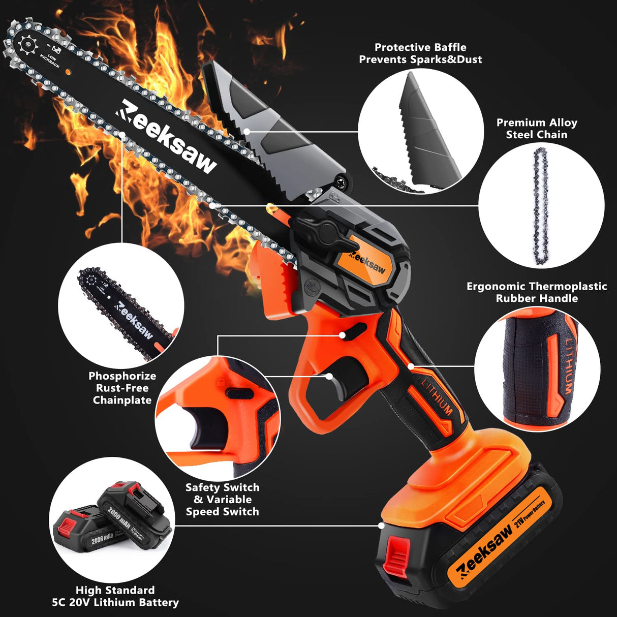 Mini Chainsaw 6 Inch Cordless, Zeeksaw Super Power Hand Chain Saw with Batteries, Electric Mini Cordless Chainsaw Battery Powered, Handheld Small Zeeksaw