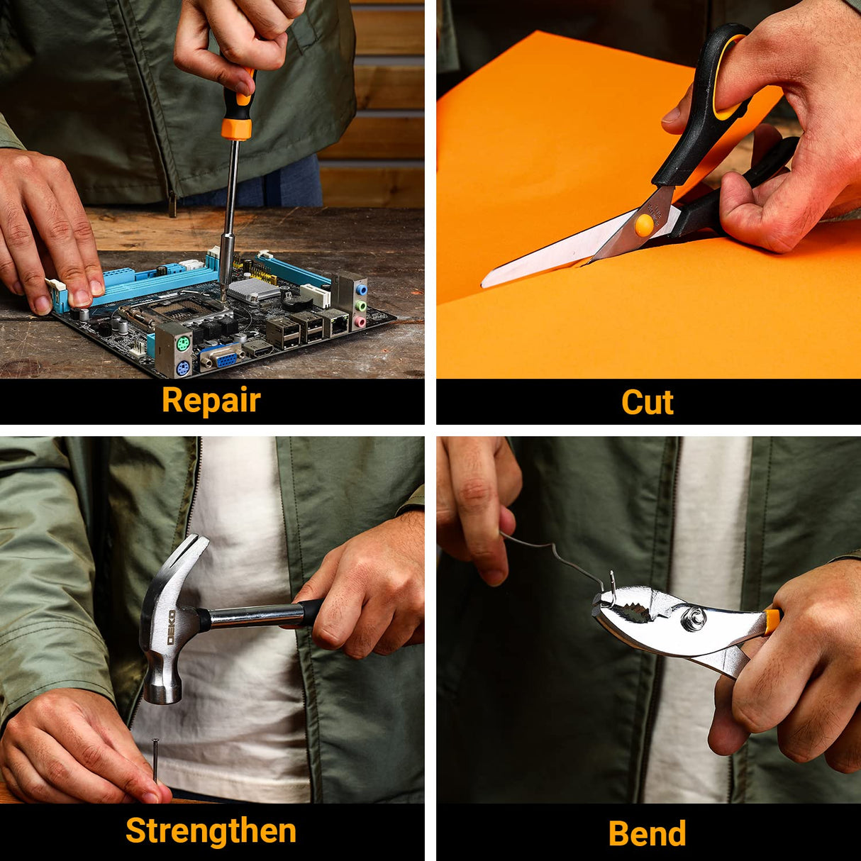 DEKOPRO General Household Hand Tool Kit with Plastic Toolbox Storage Case, All Purpose Home Tool Kit Includes Essential Tools for Office College DEKOPRO