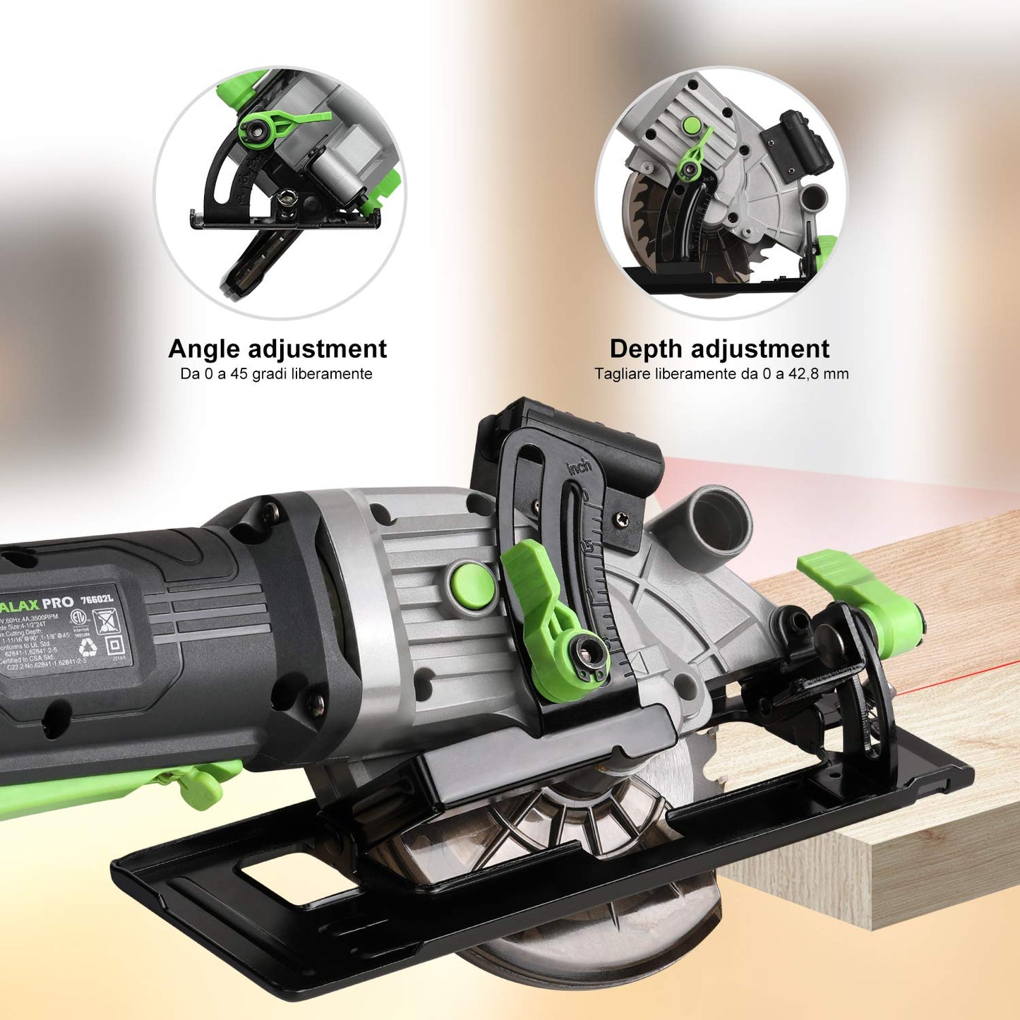 GALAX PRO 4Amp 3500RPM Circular Saw with Laser Guide, Max. Cutting Depth1-11/16"(90°), 1-1/8"(45°）Compact Saw with 4-1/2" 24T TCT Blade, Vacuum