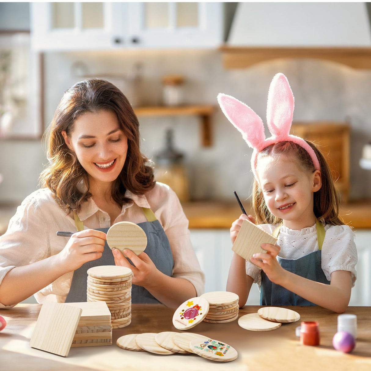 Hushee 72 Pcs Unfinished Wood Coasters 4 Inch Blank Wooden Coasters for Crafts with Non Slip Foam Pad Stickers Wooden Craft Coasters for DIY Stained Hushee