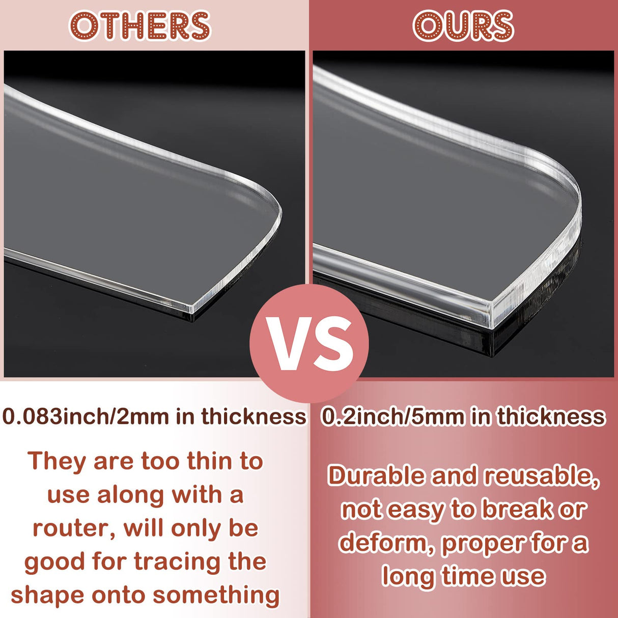 Frienda 6 Pcs Charcuterie Board Template Acrylic Router Template Cutting Board Template for Woodworking Thick Handle Template with 3 Pens Angled Frienda