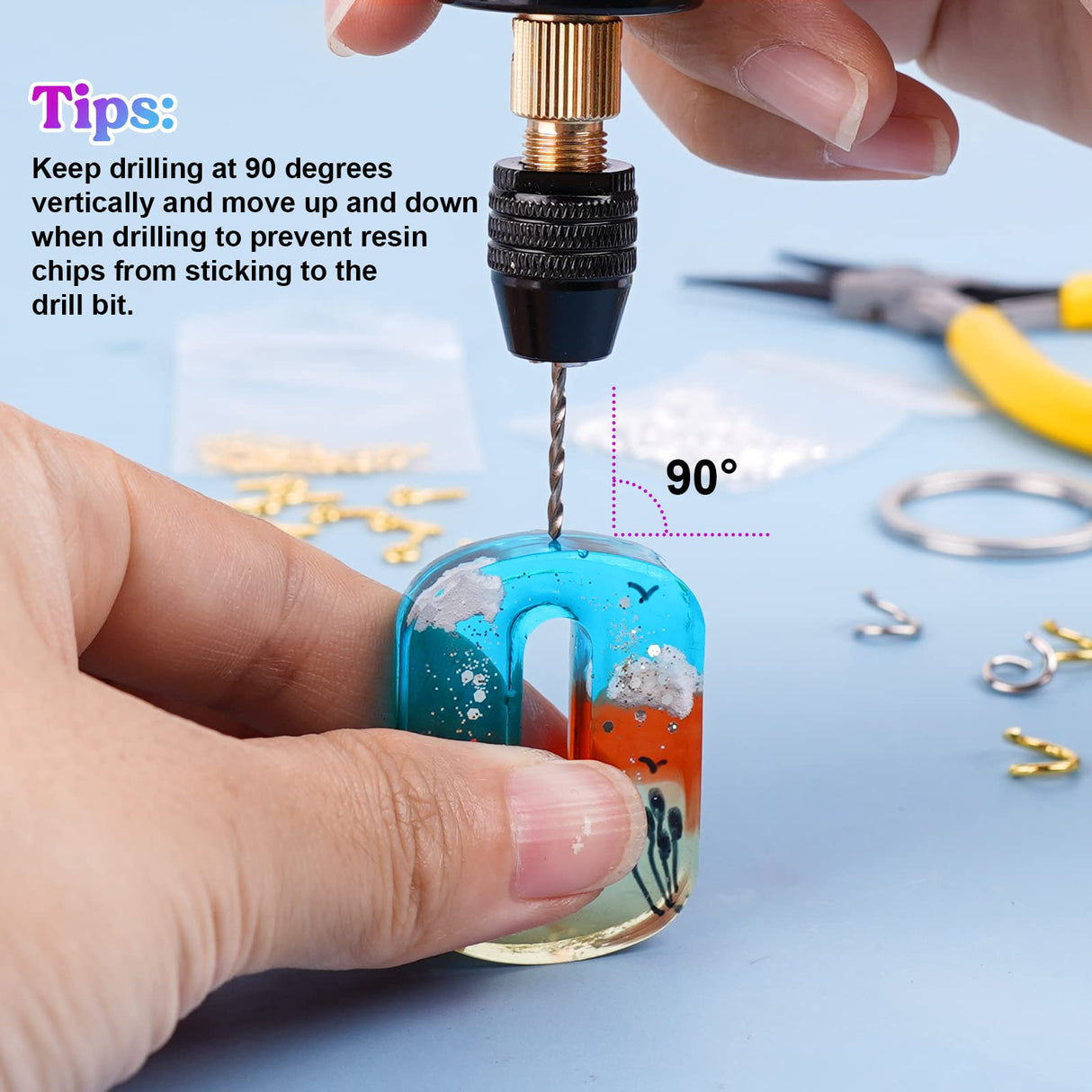 LET'S RESIN Electric Resin Drill, 74Pcs Hand Drill Supplies with 3-Jaw Clamp-Applicable to A Larger Drilling Range (0-3mm), Grip Nose Pliers, LET'S RESIN