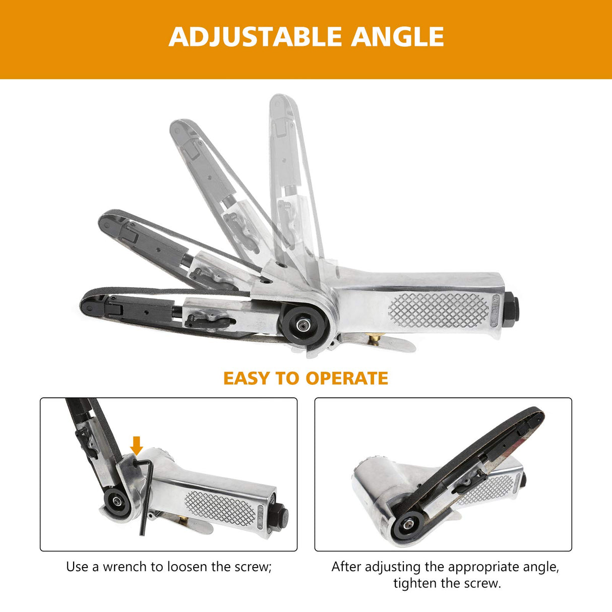 BEAMNOVA Mini Air Belt Sander for Woodworking Metal Working 3/8 Inch Handheld Angle Grinder Industrial Pneumatic Tool with 3 Belts 60/80/100 Grit BEAMNOVA