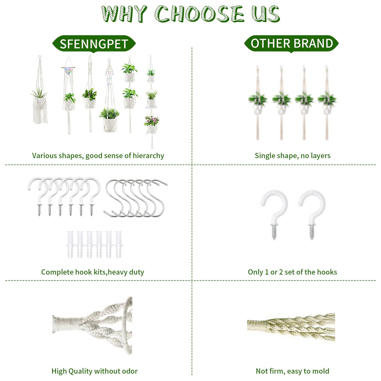 SFENNGPET Macrame Plant Hangers, 6Pack Hanging Planters for Indoor Plants w/ 6 Set Hangers Kit Handmade Macromay Plant Hangers Indoor Flower Pots SFENNGPET