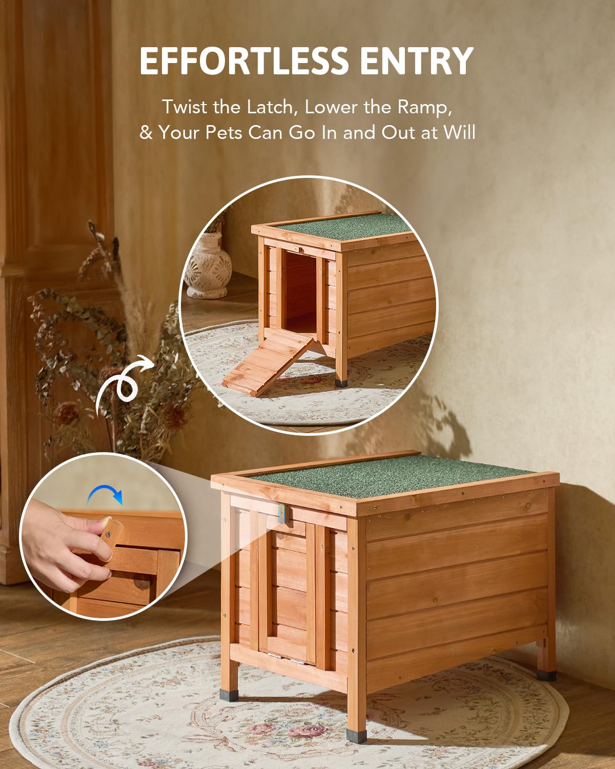 CO-Z Outdoor Cat House, Weatherproof Rabbit Hutch Hideout Indoor Bunny Cage, Wooden Outside Shelter for Feral Cats, Rabbits, Chicken, Small Animal, CO-Z