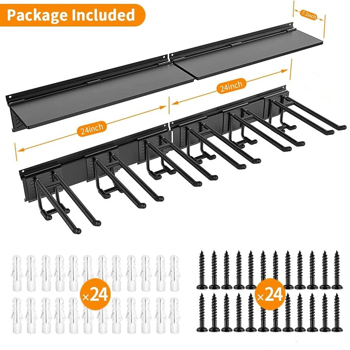 TORACK Garage Storage Organizer Systems, Wall Mount Overhead Shelving, 48 inch Heavy Duty Steel Tool Racks, 6-Pack 12'' Double Hooks, 48 inch by 7 TORACK
