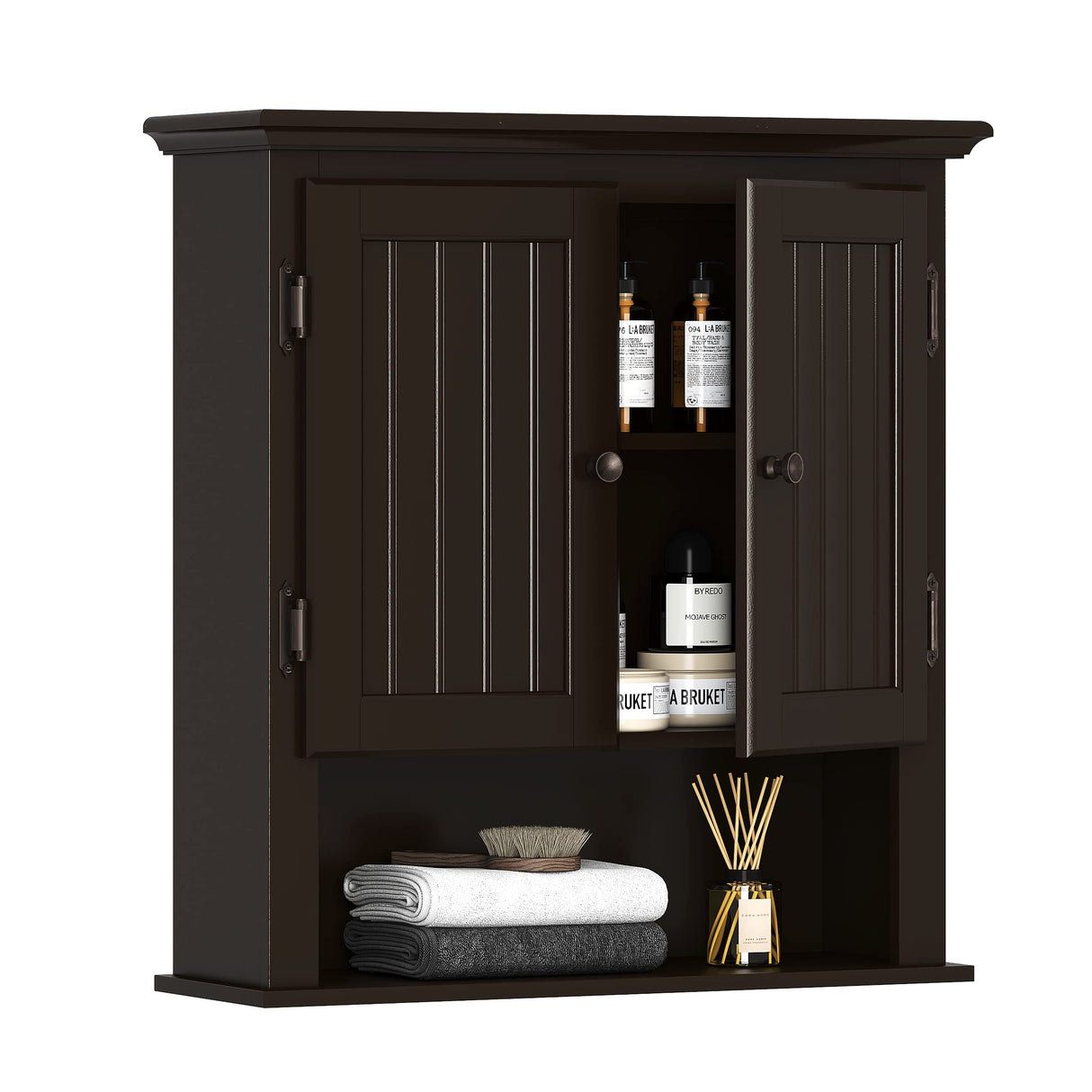 UTEX Bathroom Cabinet Wall Mounted, Wood Hanging Cabinet, Wall Cabinets with Doors and Shelves Over The Toilet for Bathroom,Espresso UTEX