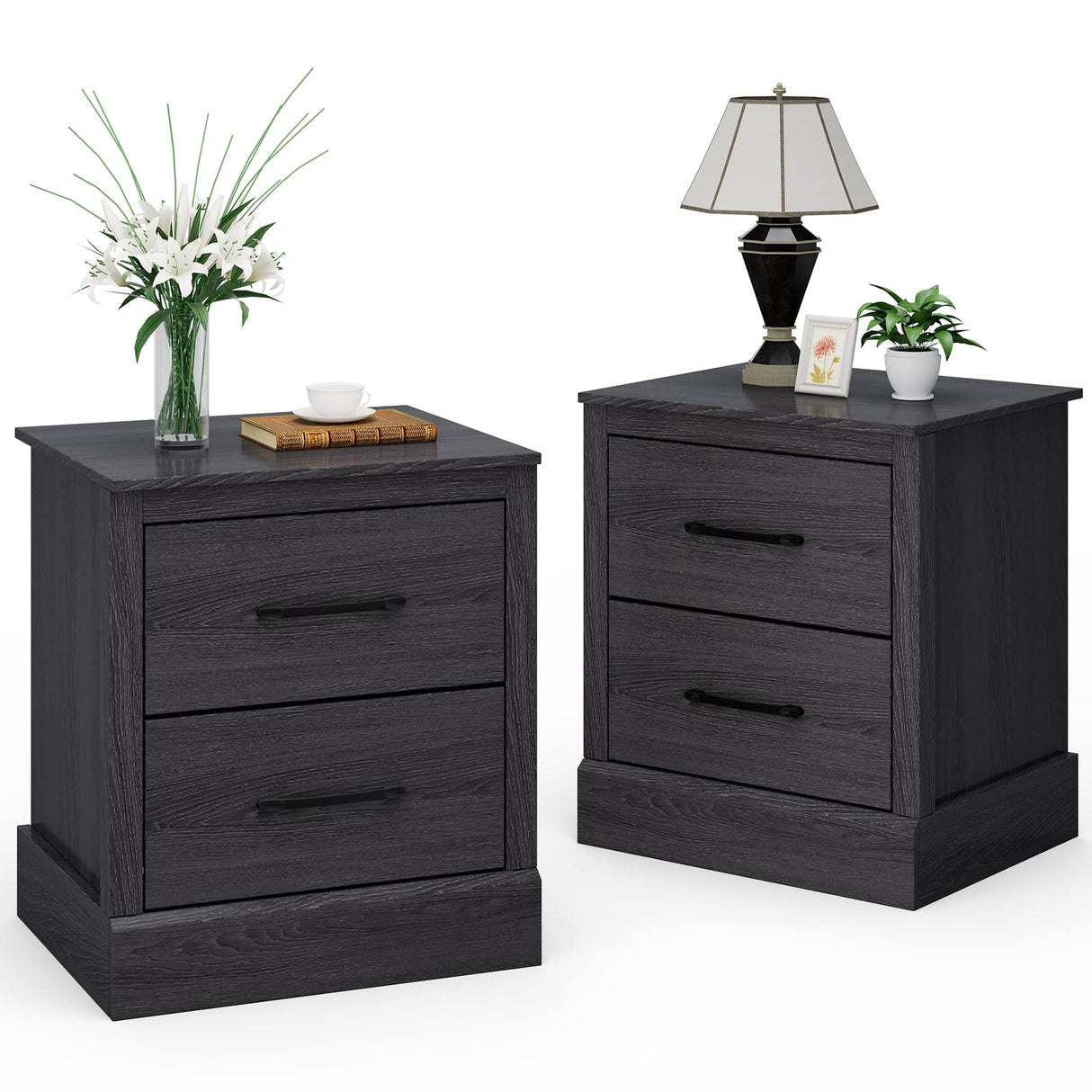 Giantex Farmhouse Nightstand Set of 2, Wood Bedside Table with 2 Storage Drawers, Compact Floor Night Stand End Table, Accent Sofa Side Table for Giantex