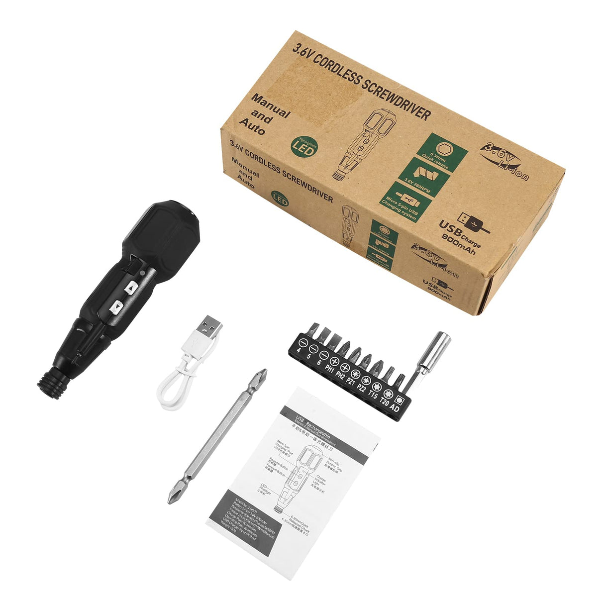 AMIR Electric Screwdriver Cordless, Rechargeable Power Screwdrivers Set, Portable Automatic Home Repair Tool Kit with LED Lights and USB Cable AMIR