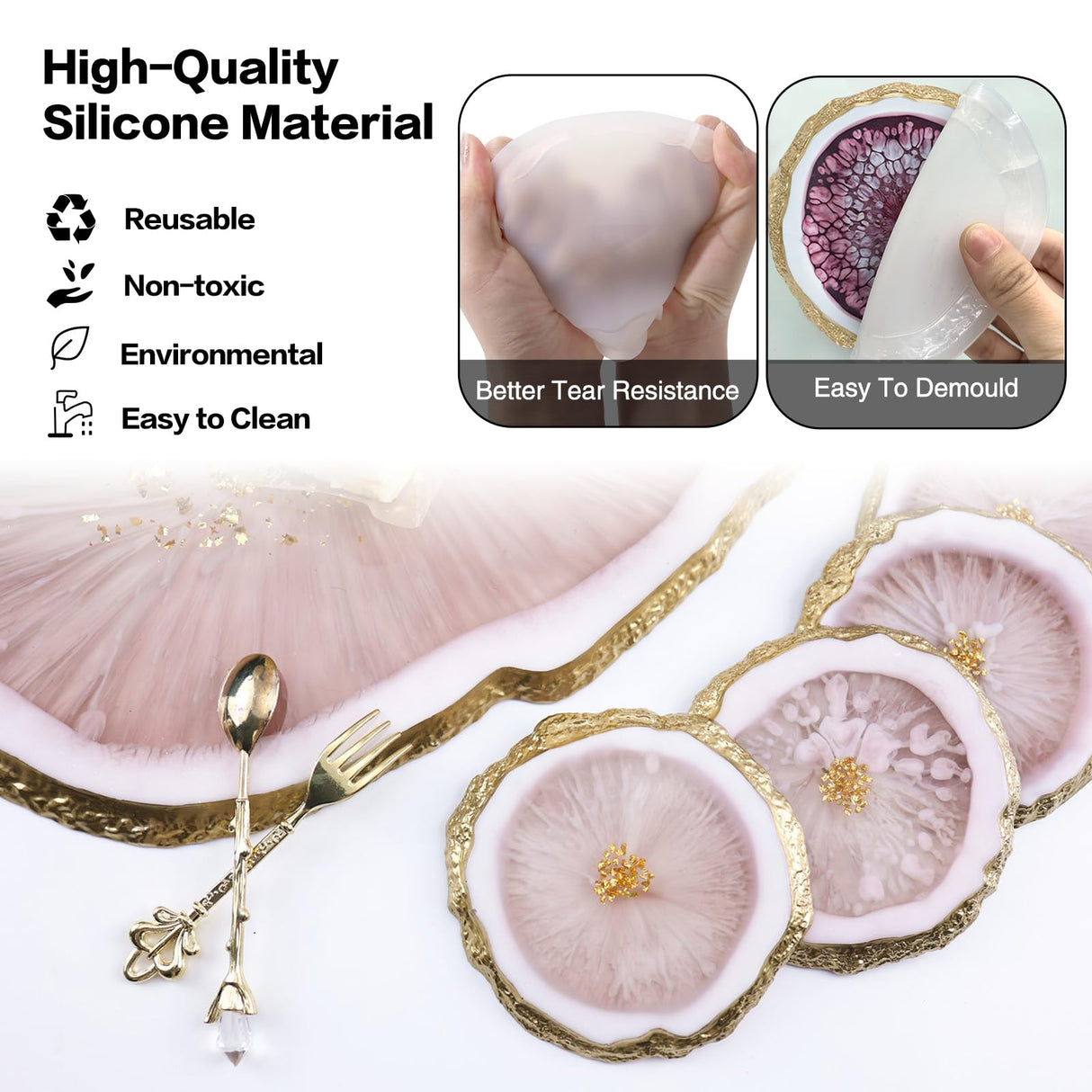 Resin Tray Molds,Large Silicone Tray Molds with 4Pcs Coaster Molds for Epoxy Resin,Oval Tray Molds for Resin Casting, DIY Resin Crafts Home SIMEIQI