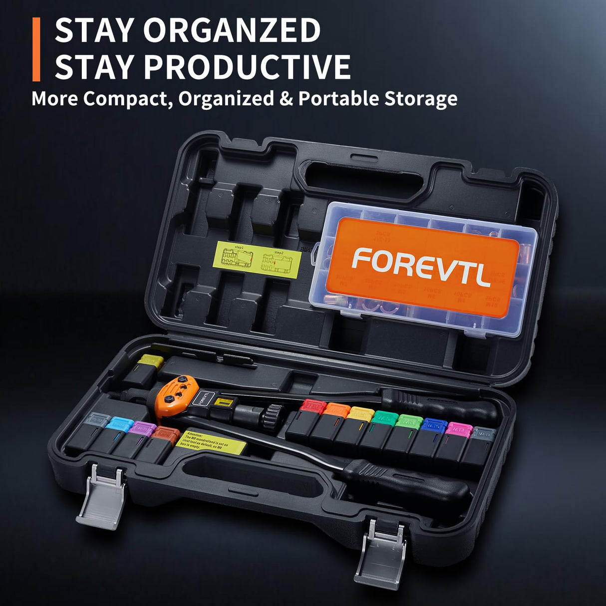 FOREVTL Rivet Nut Tool - Heavy Duty 16โ Rivnut Tool with 13 Metric & SAE Mandrels, 150 PCS Rivet Nut Kit, Threaded Nutsert Tool in Blow Molded Carry FOREVTL
