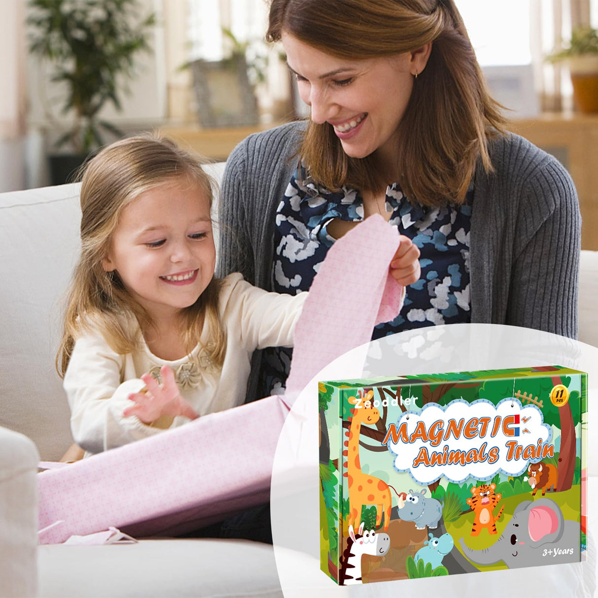 Zeoddler Toys for Toddlers, 11 PCS Magnetic Wooden Animals Train Set, Montessori Toys for Toddlers, Preschool Learning Activities for Kids, Birthday Zeoddler