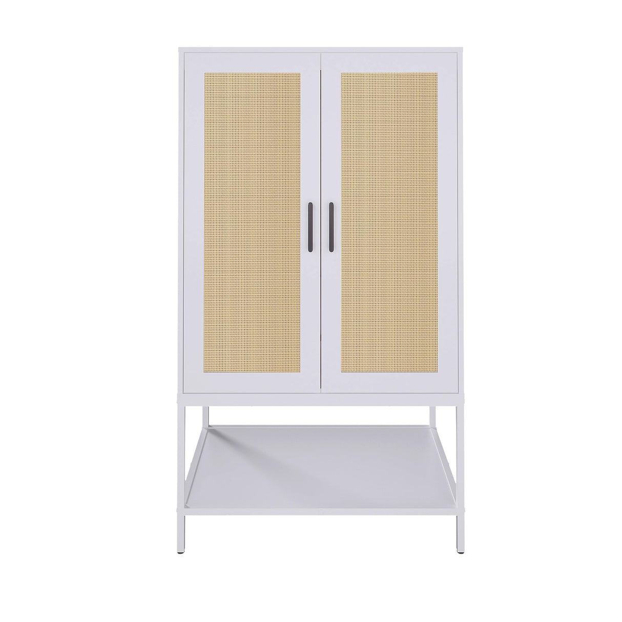 BOCVKENN Wardrobe Closet,Rattan Bedroom Armoires with 2 Doors,Wooden Wardrobe Cabinet with Shelves and Hanging Rod for Clothes,White BOCVKENN