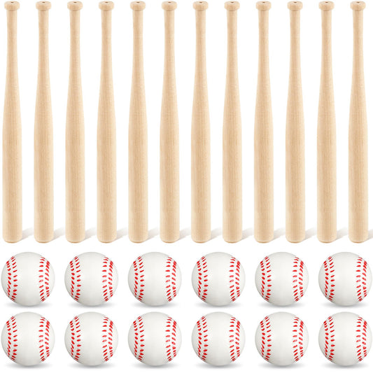 Libima 36 Pcs Mini Baseball Bats Mini Foam Sports Balls 8" Unfinished Wood Baseball Bats 2" Foam Baseballs Small Baseball Bats Baseball Party Favors