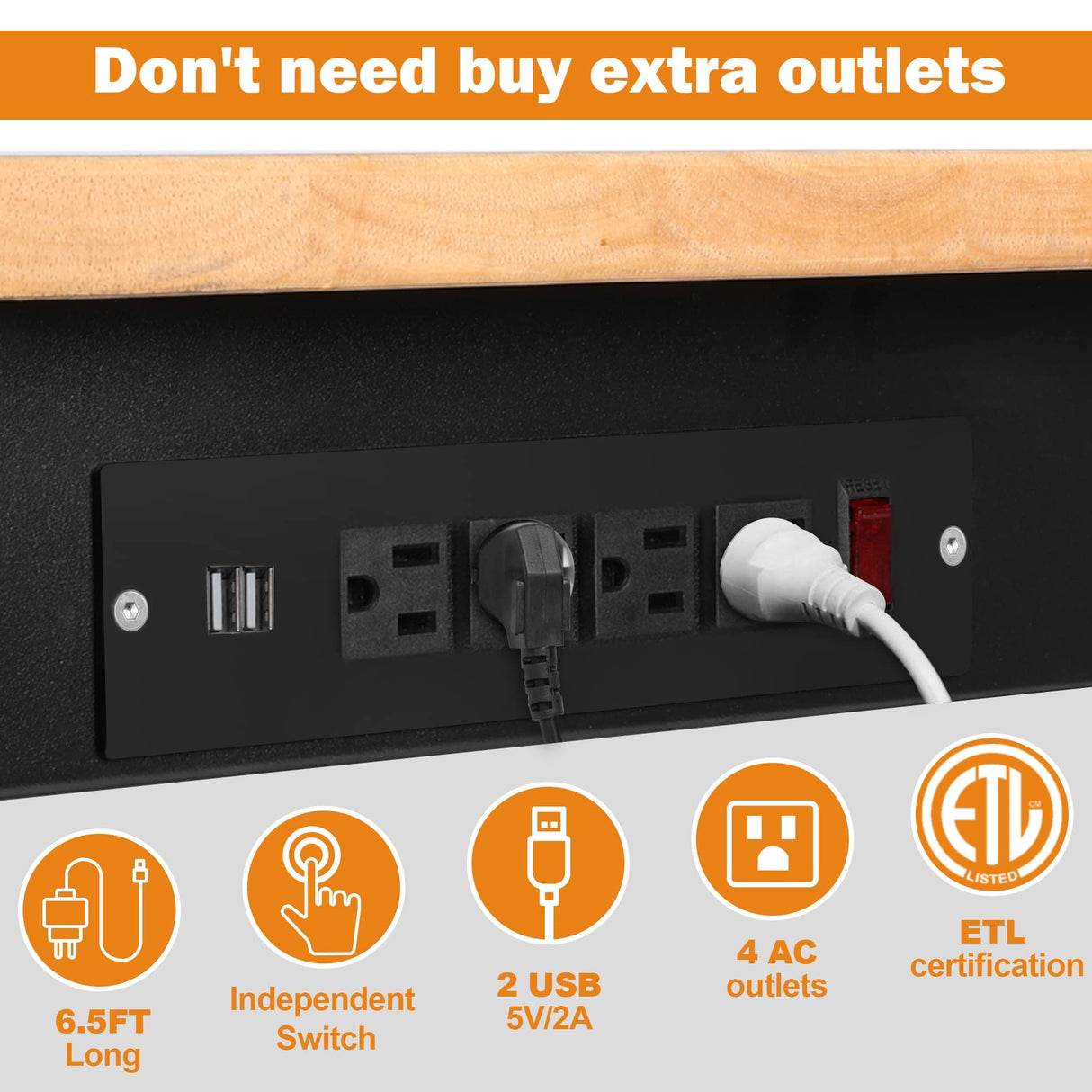 Betterhood 60" Adjustable Workbench for Garage, Rubber Wood Heavy Duty Workstation with Power Outlets & Wheels, 2000 LBS Load Capacity Hardwood Betterhood