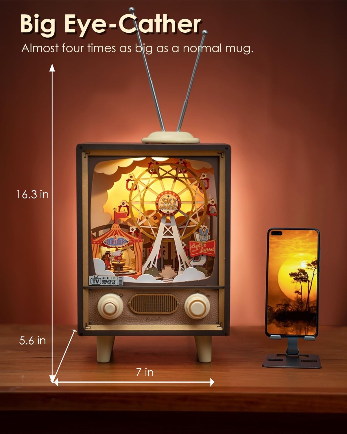 Rolife 3D Wooden Puzzles DIY Book Nook Kit 16" Music Box Model Building Kit with LED 174pcs Hobby Gift Craft for Adults Girls Boys (Sunset Carnival) Rolife