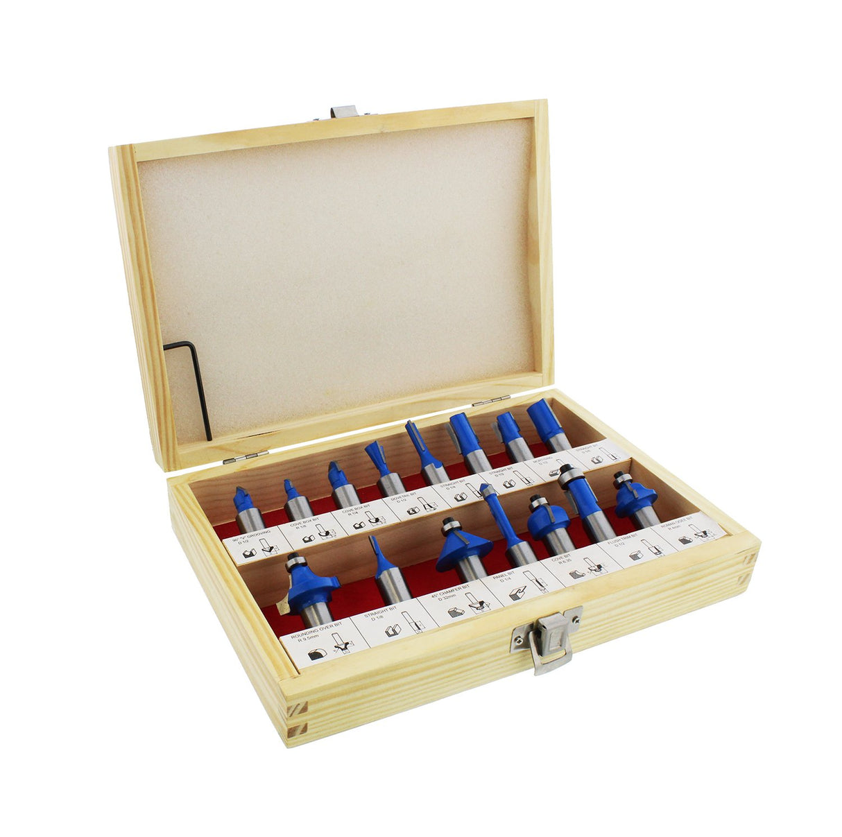 ABN 1/2in Shank Tungsten Carbide Router Bits for Woodworking - Wood Router Bit Set 15p Straight, Dovetail, Chamfer, Ogee ABN