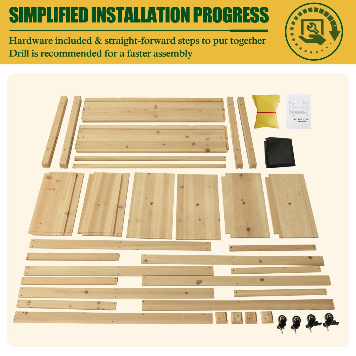 Yardenaler Raised Garden Bed with Legs, Outdoor Elevated Wood Planted Box with Wheels & Shelf for Vegetable Flower, Backyard and Patio, Natural Yardenaler
