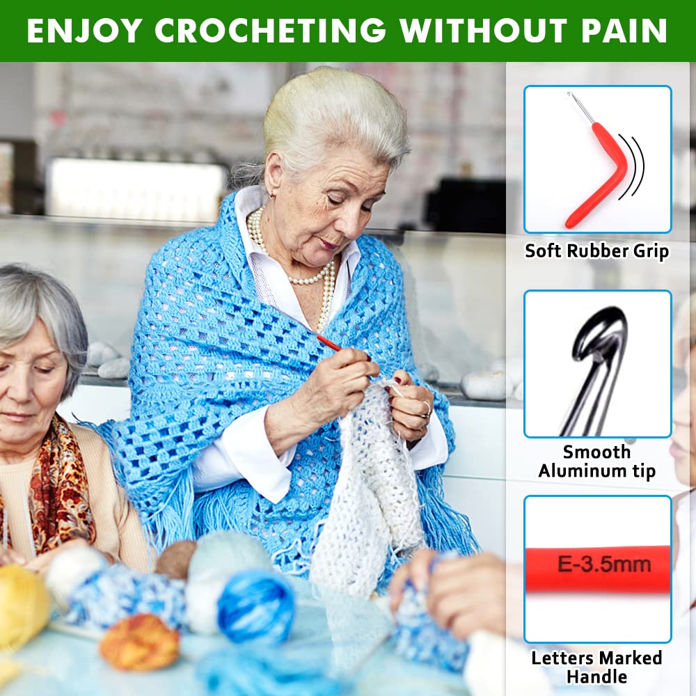 73 Pack Crochet Hooks Set, 13 PCS 2mm(B)-10mm(N) Ergonomic Soft Grip Crochet Handles Yarn Knitting Needles Kit with Case for Arthritic Hand, Inscraft INSCRAFT