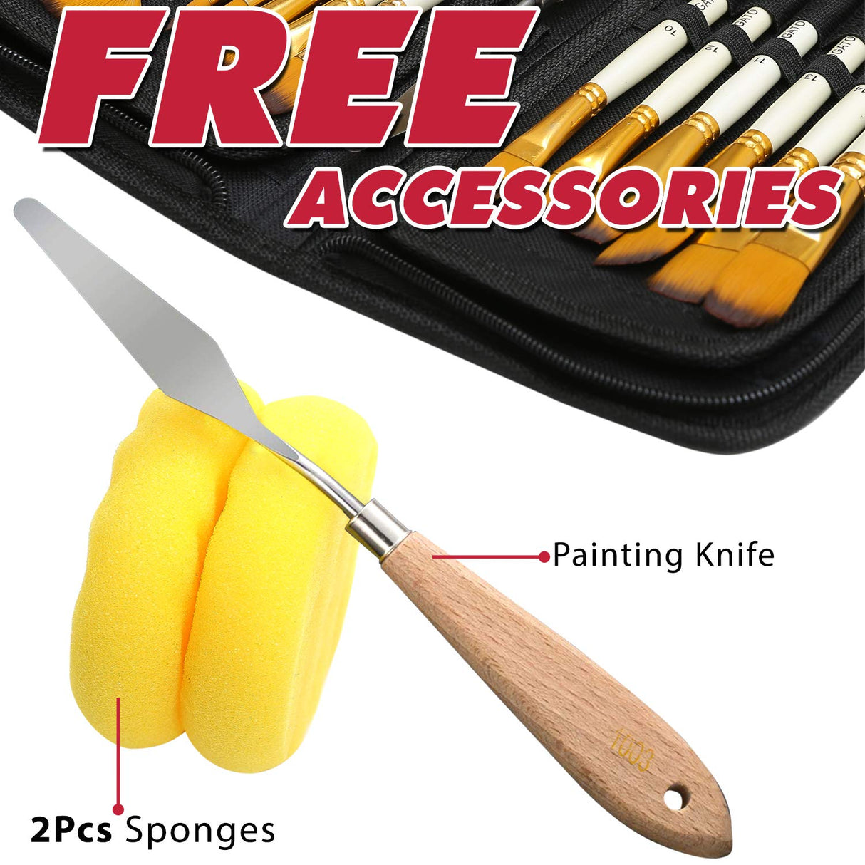 DUGATO Artist Paint Brush Set 15pcs Includes Pop-up Carrying Case with Painting Knife and 2 Sponges for Acrylic, Oil, Watercolor, Art, Scale Model, DUGATO