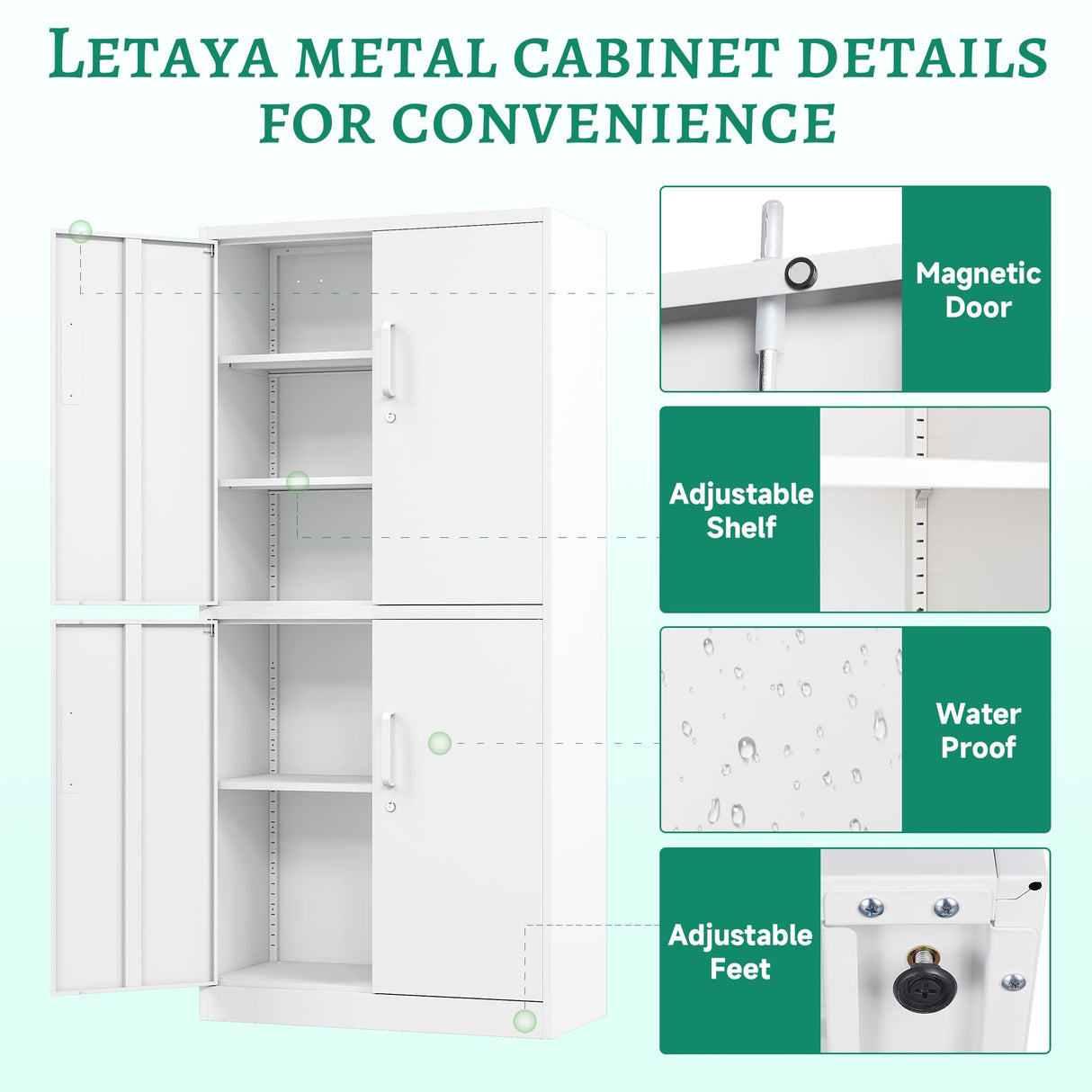 Letaya Metal Storage Cabinet with Lock Door, Adjustable Shelf Steel Cabinets for Office, Home,Pantry,Kitchen,Garage Utility Cabinet (4 Door-White) Letaya