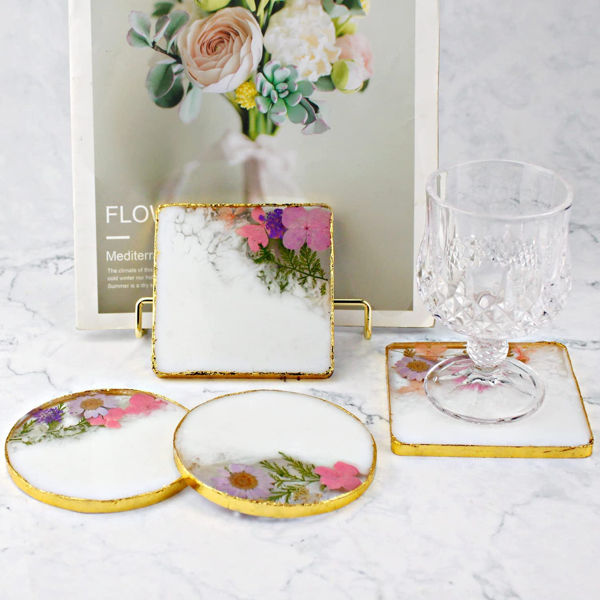 RESINWORLD 8 Pack Thick 4 inches Resin Coaster Molds Set + 2 Size 14 inches XL Large Tray Silicone Molds ResinWorld