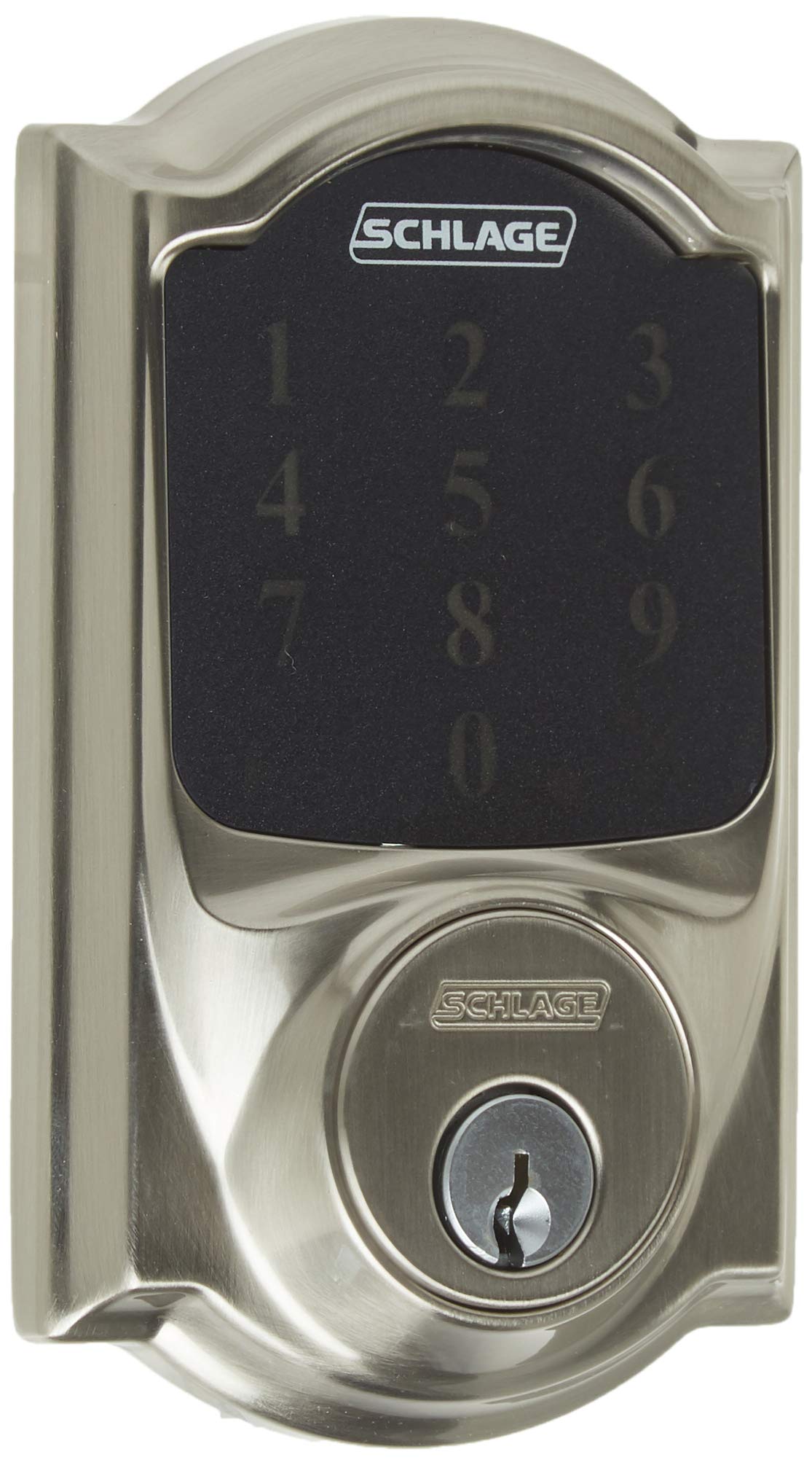 SCHLAGE Z-Wave Connect Camelot Touchscreen Deadbolt with Built-In Alarm, Satin Nickel, BE469 CAM 619, Works with Alexa via SmartThings, Wink or Iris SCHLAGE