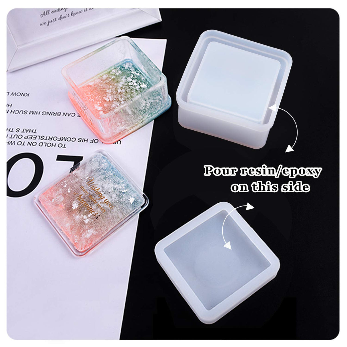 Box Resin Molds, Jewelry Box Molds with Heart Shape Silicone Mold, Hexagon Storage Box and Square Epoxy Molds for Making Resin Molds DHSHRUN