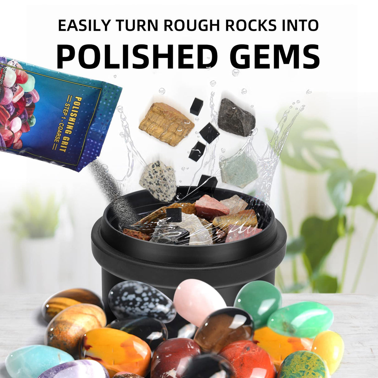 Tryes Rock Tumbler Kit Adults - Rock Polisher Tumbler with Noise Reduction Cover, Speed&Timer Control, Includes 4 Polishing Grits, Rough Gemstones, Tryes