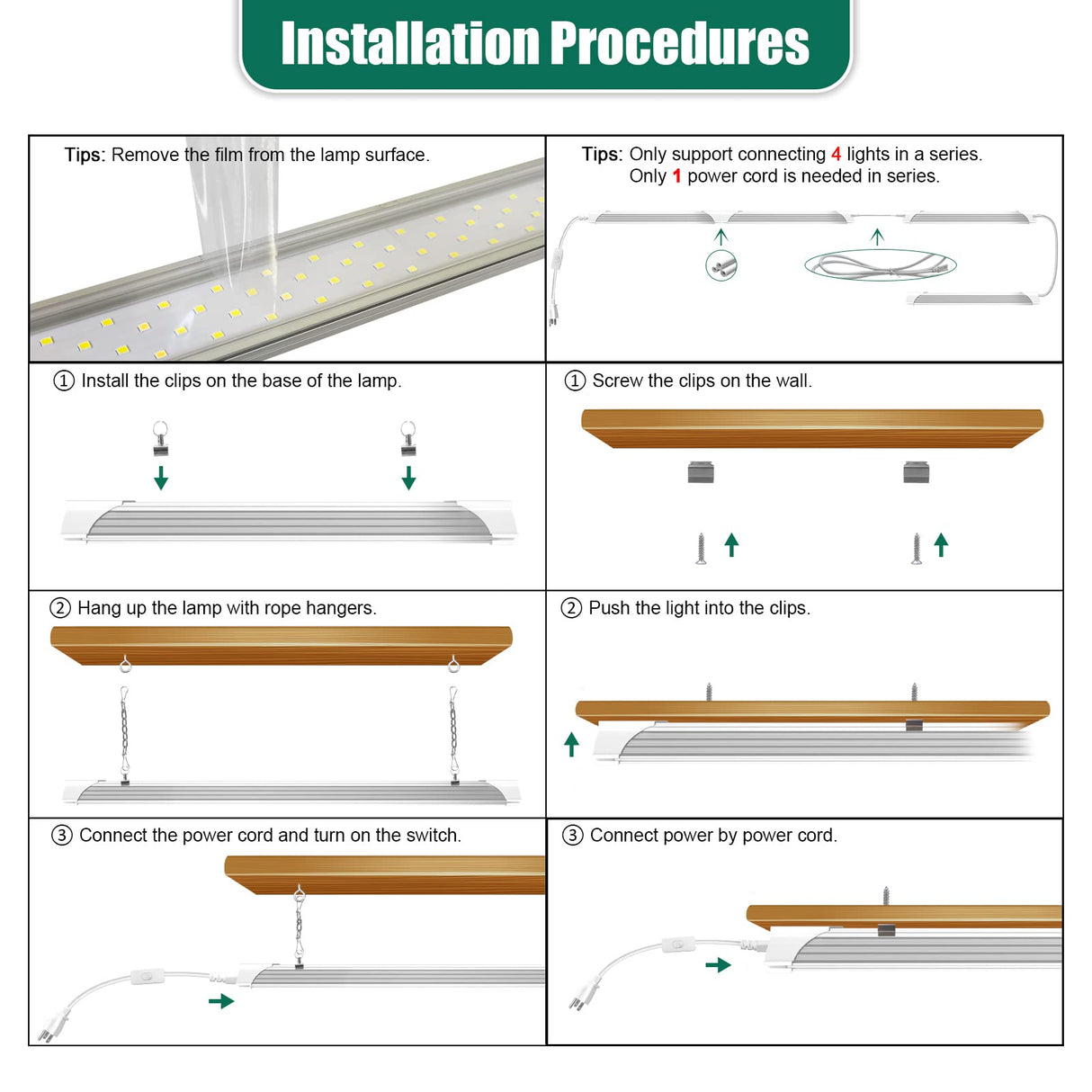 6 Pack LED Shop Light 4FT 60W, 8700LM Linkable Utility Shop Light 5000K Daylight White Hanging/Mounted Light for Garage, Super Bright Integrated Shop SZHLUX