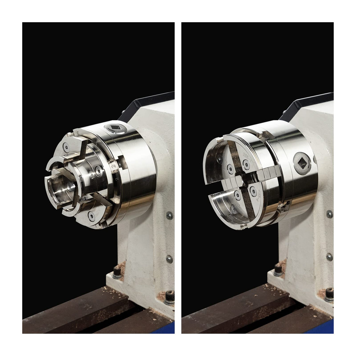 DEEFIINE 4 Inch Wood Lathe Chuck Set 1" x 8 tpi thread & 3/4"x16TPI Adapter, Nickel Plated Self Centering 4 Jaw Wood Turning Chuck set (2PCS jaws) DEEFIINE