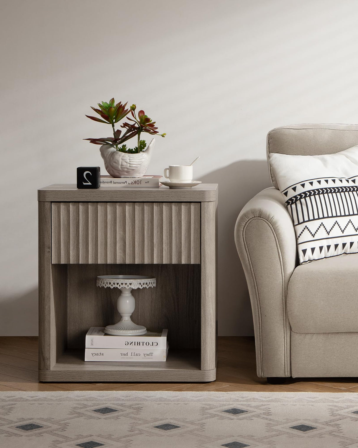 SICOTAS Night Stand Set of 2 Nightstands with Drawer Storage Bed Side Table End Table Large Modern Wood Wide Bedside Stand Mid Century Night Stands SICOTAS