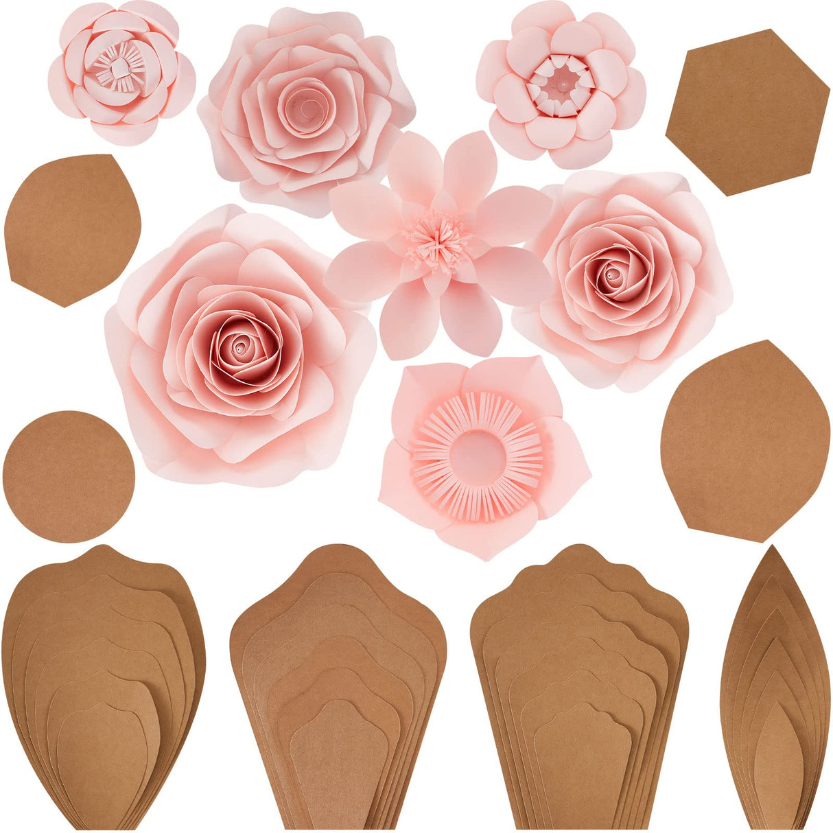 28 Pcs Paper Flowers Template Kit DIY Paper Flower Decorations for Wall Rose Peony Daisy Daffodil Paper Flower Template Kit for Wedding Birthday Baby Henoyso