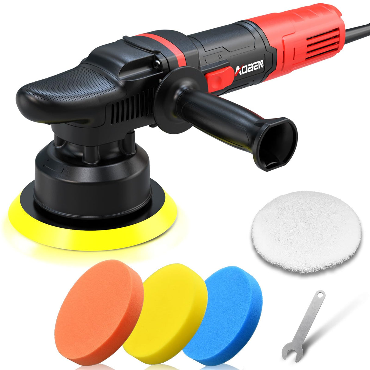 AOBEN Car Buffer Polisher,6 inch Dual Action Polisher,Random Buffer Polisher kit with 6 Variable Speed 1000-4500rpm,Detachable Handle,4 Buffing Pads AOBEN