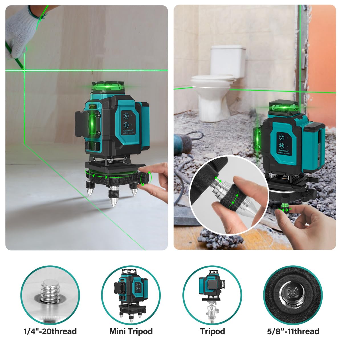 Takamine 16 Lines Green Laser Level Pro, 4x360° 4D Green Cross Line Professional Laser for Construction, Two 360° Vertical and Two 360° Horizontal Takamine