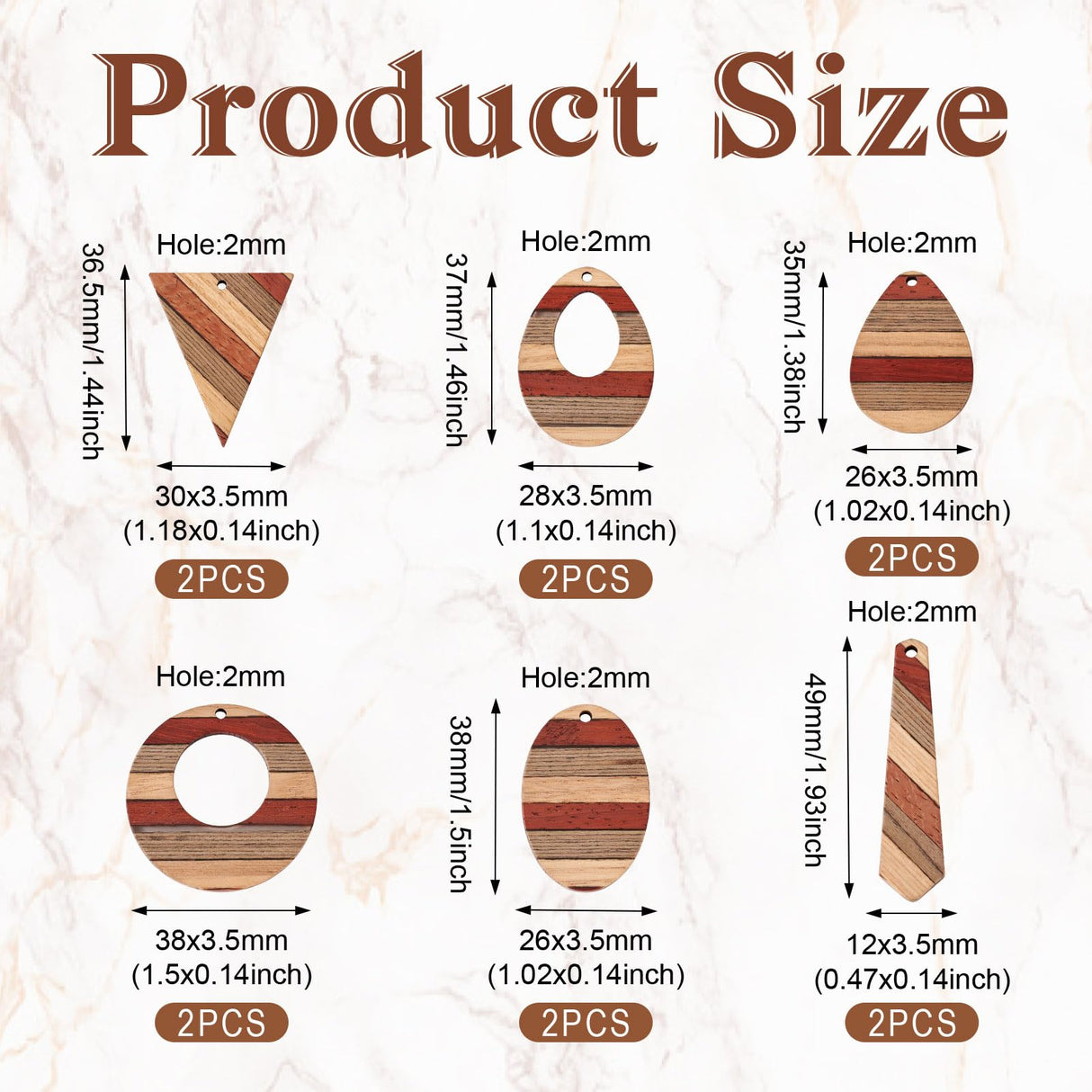 FASHEWELRY 12Pcs Striped Resin Wood Earring Charms Boho Wooden Earring Blanks Geometric Wooden Earring Pieces Vintage Bohemian Charms for DIY Jewelry FASHEWELRY