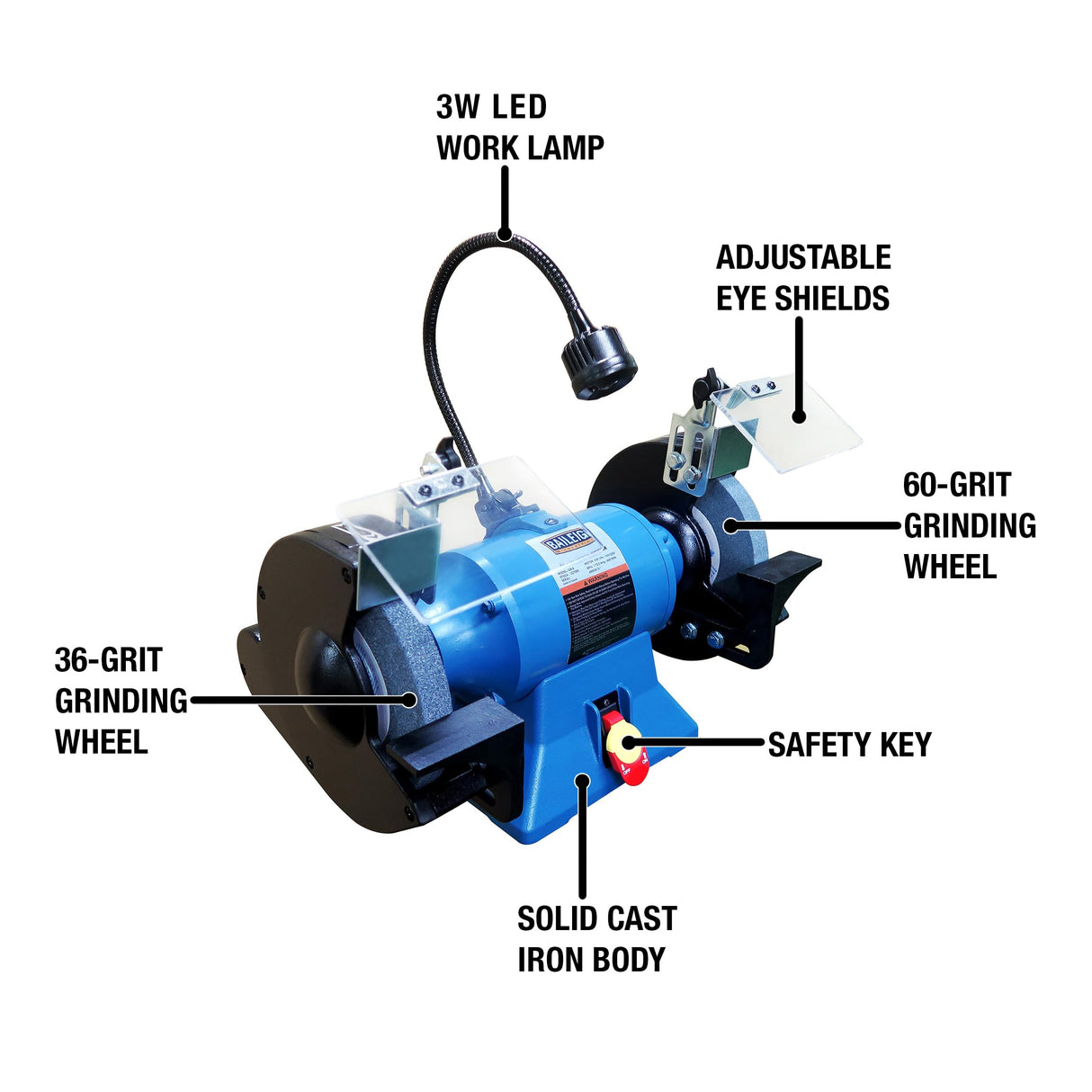 Baileigh 8-Inch Industrial Bench Grinder, 3600 RPM, 115/230V (IGB-8) Baileigh Industrial