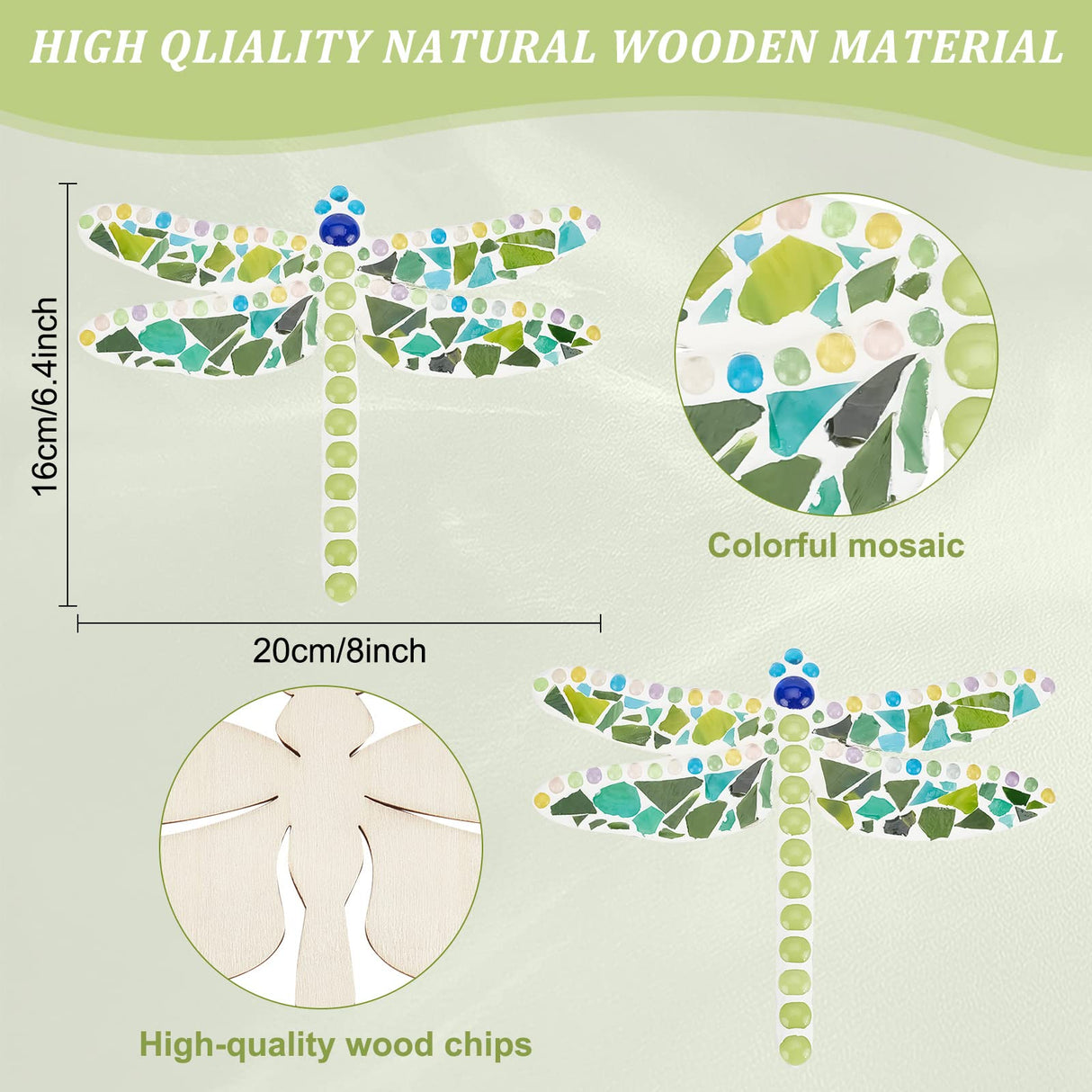 WEBEEDY Make 2 Dragonfly Glass Mosaic Kit Creativity DIY Mosaic Glass Kit for Kids Adults Include Glass Mosaic Tiles, Wooden Chips, Ribbon WEBEEDY