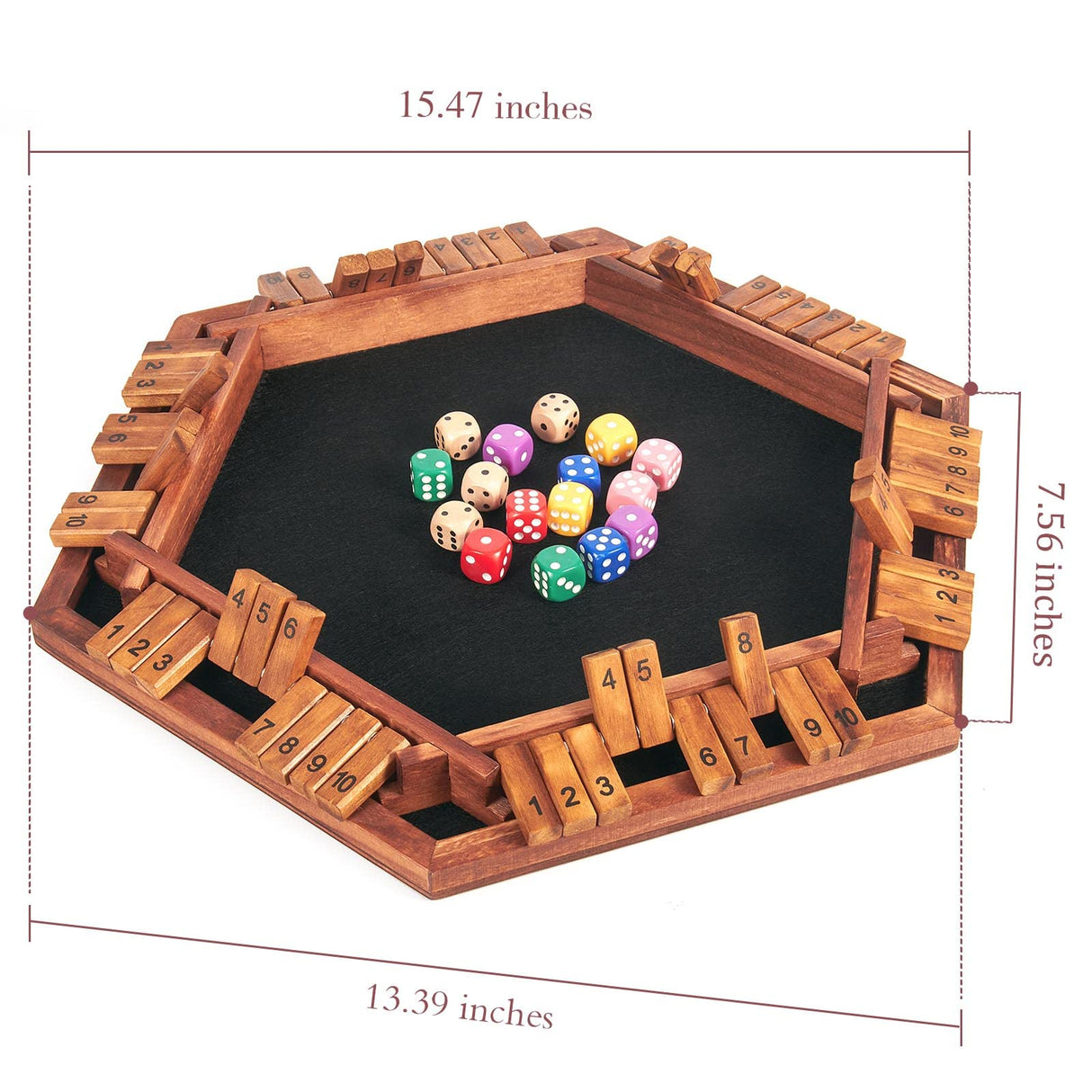 AMEROUS Upgraded 1-6 Players Shut The Box Dice Game, Wooden Board Table Math Game with 16 Dice for Kids Adults, Family Classroom Home Party or Pub AMEROUS