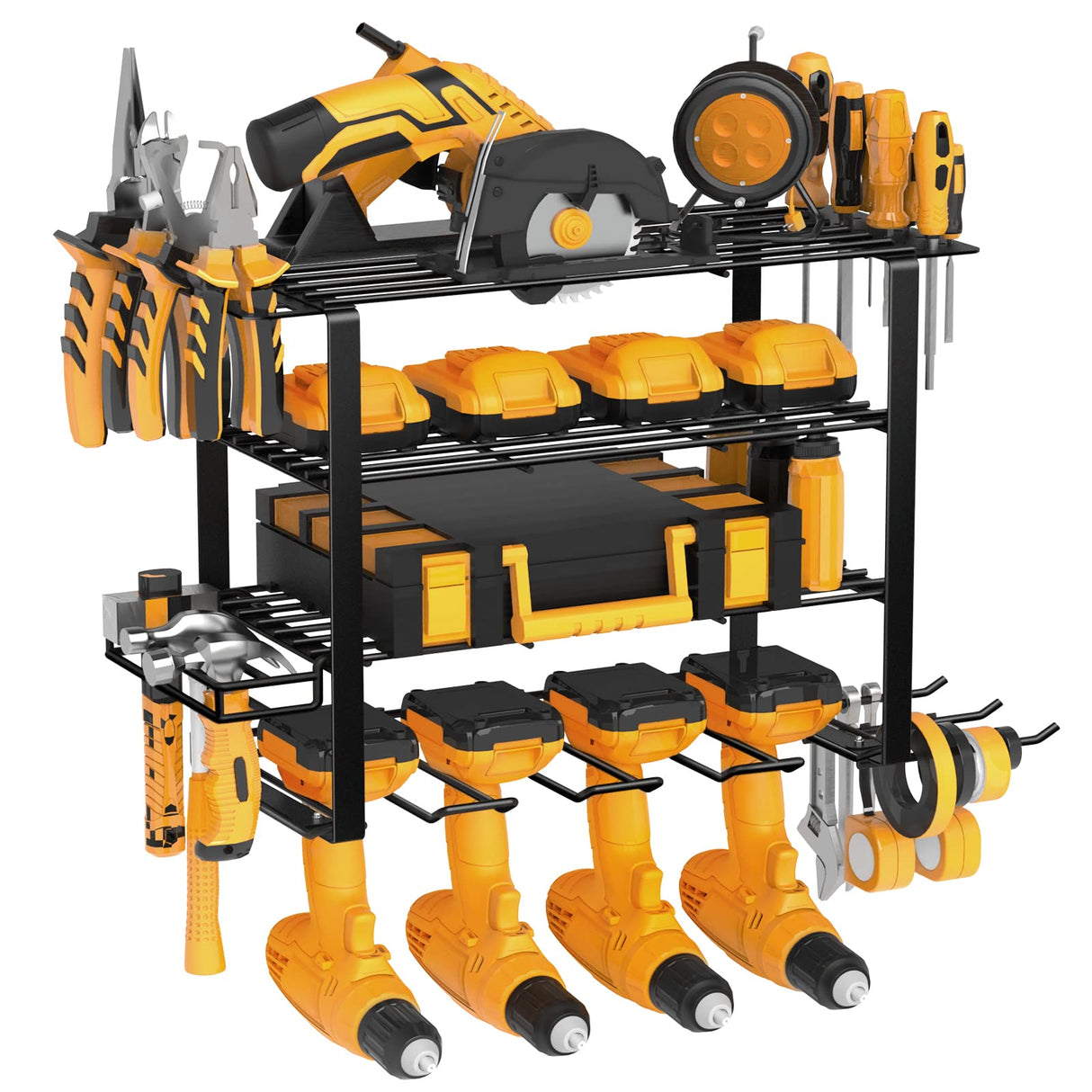 Mefirt Power Tool Organizer, Drill Holder Wall Mount, 4 Layer Heavy Duty Metal Tool Shelf, Garage Tool Organizers and Storage Rack, Utility Storage Mefirt