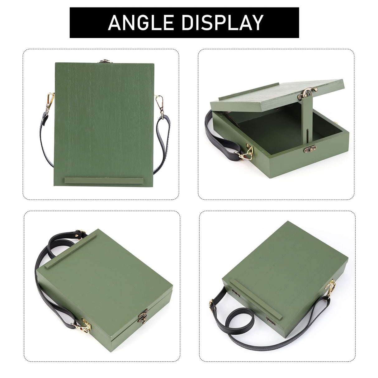 Writers Messenger Wood Box, Retro Wooden Handmade Portable Crossbody Postman Bag, Multi-Function Artist Tool and Brush Storage Box (Green) SHUWND