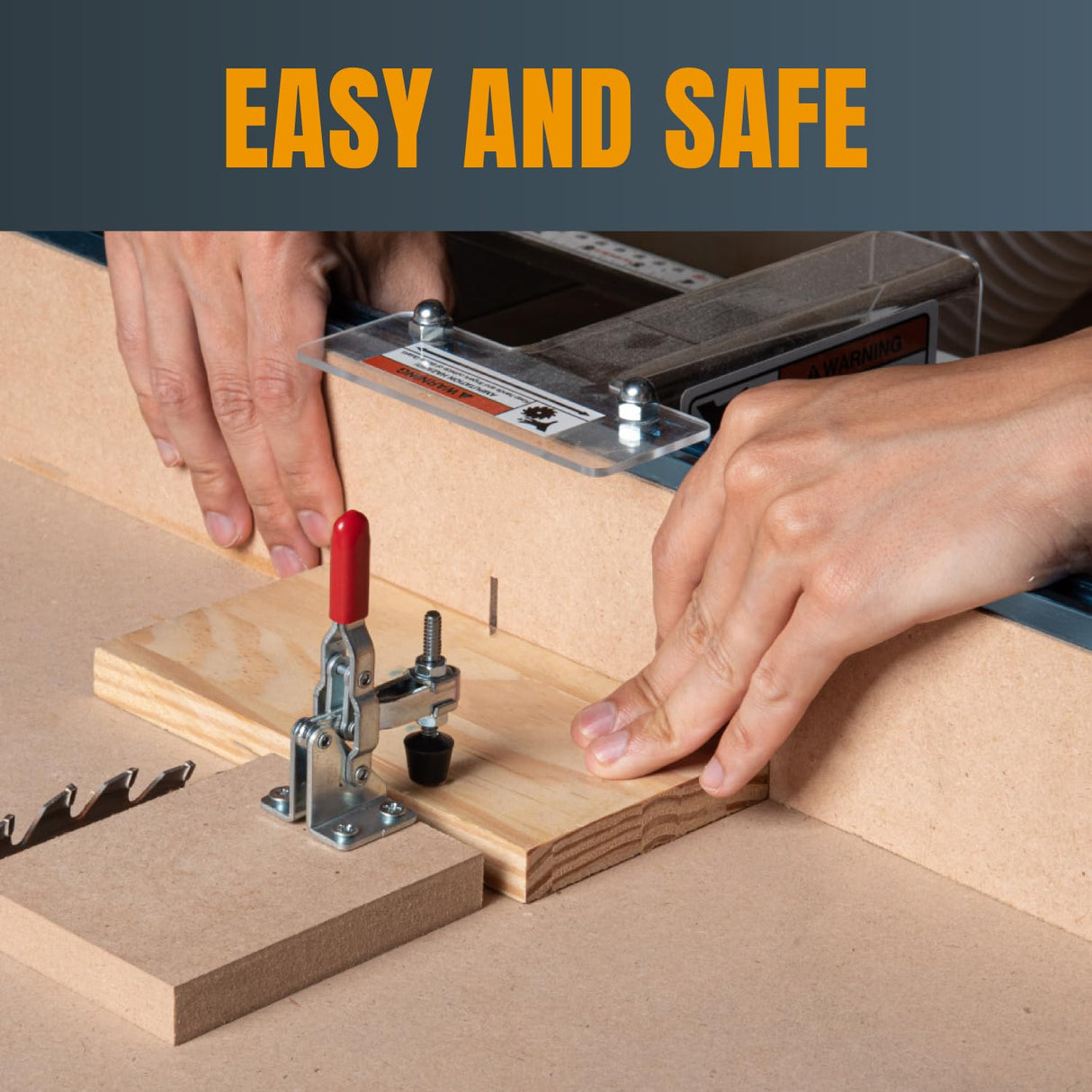 POWERTEC 4PK Toggle Clamp, 300 lbs Holding Capacity, 201B Quick Release Horizontal Clamps w/Antislip Rubber Pressure Tip for Woodworking Jigs and POWERTEC