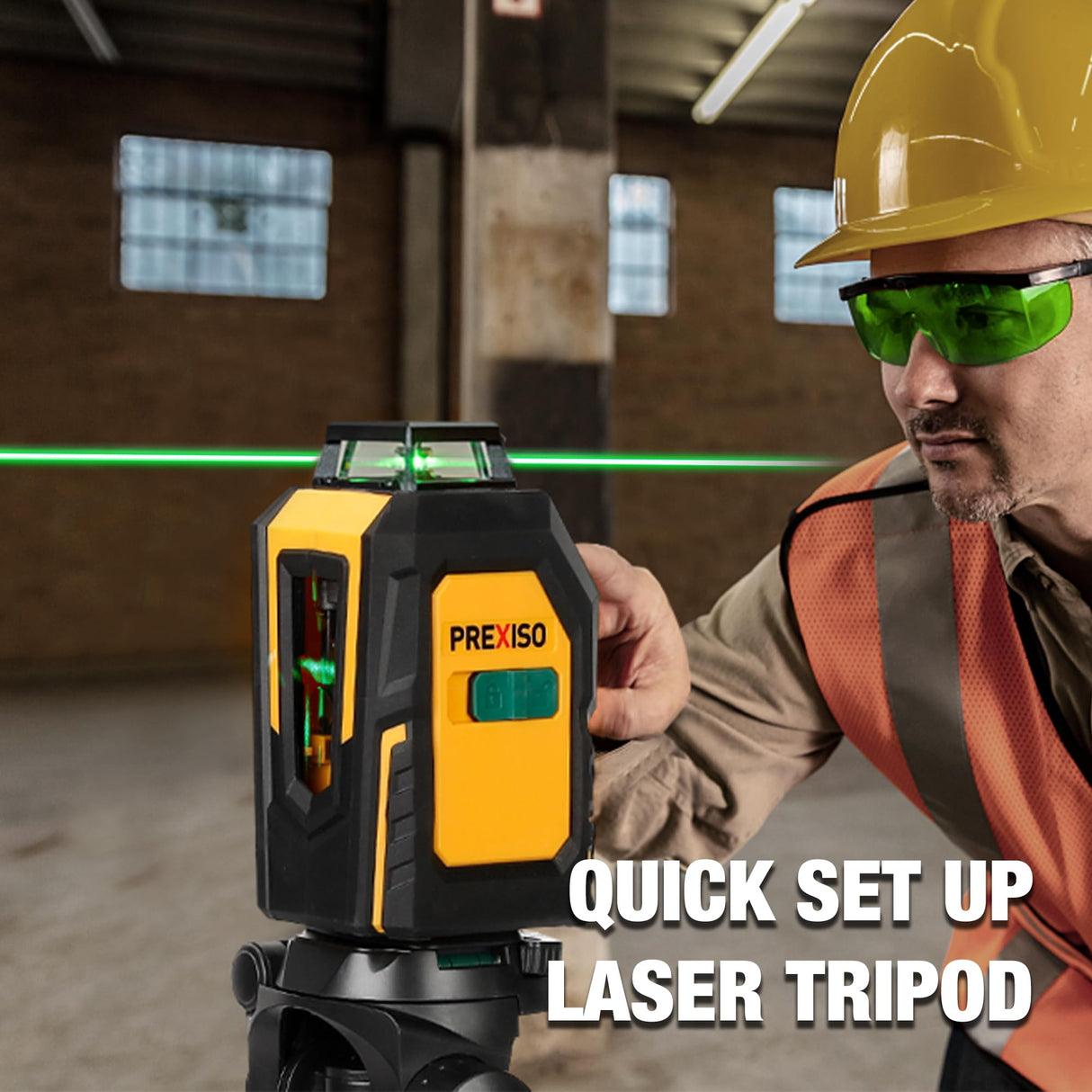 PREXISO 360° Laser Level with Tripod, 100Ft Self Leveling Cross Line Laser- Green Horizontal Line for Construction, Floor Tile, Renovation with Prexiso