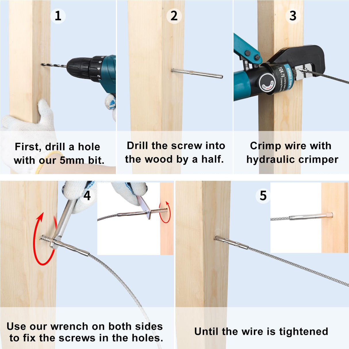 Steel DN Mate 100 Packs T316 Stainless Steel Right&Left Handed Thread Swage Lag Screws for Wood Post of 1/8" Steel Cable Railing Kit, Cable Railing Steel DN Mate