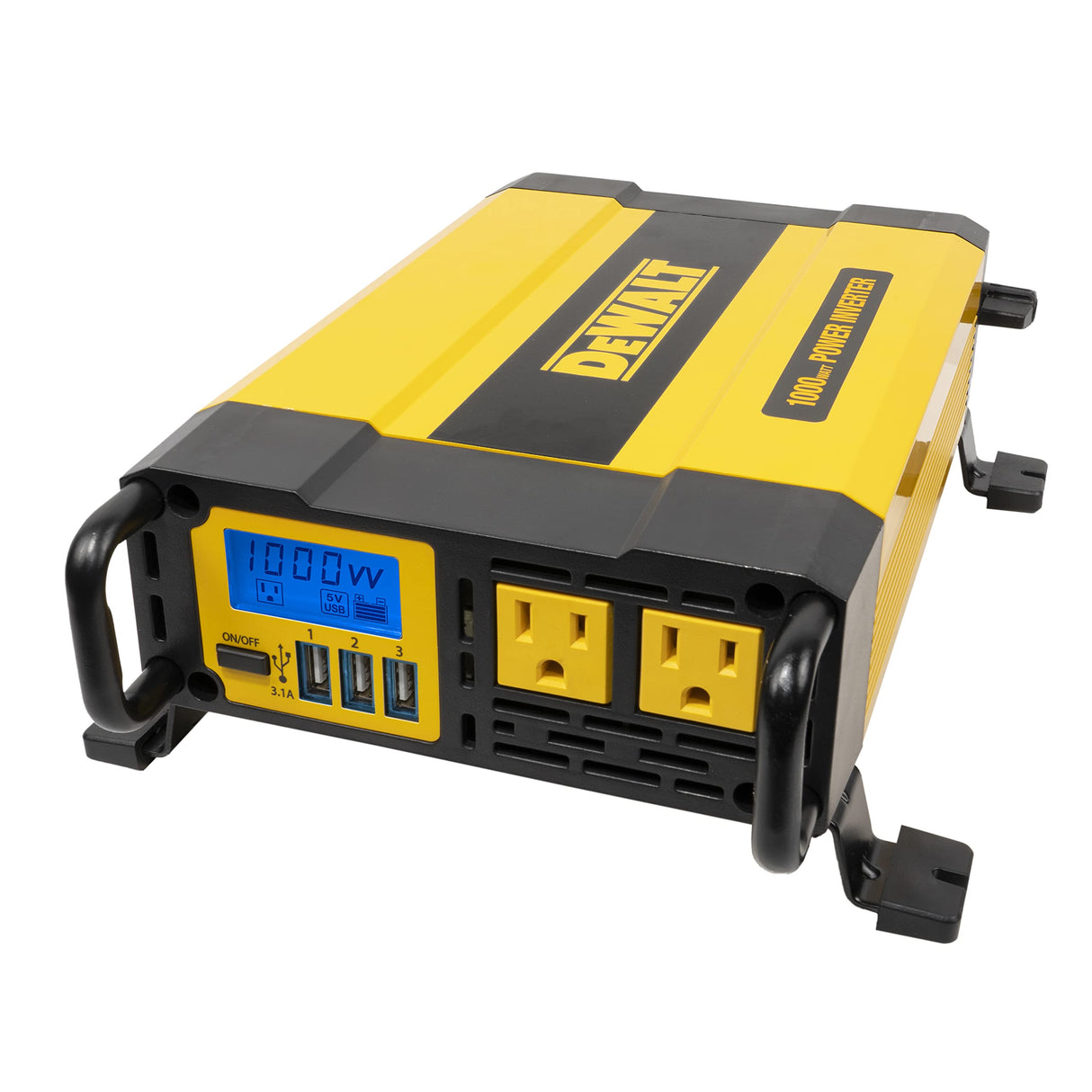 DEWALT DXAEPI1000 Power Inverter 1000W Car Converter with LCD Display: Dual 120V AC Outlets, 3.1A USB Ports, Battery Clamps DEWALT