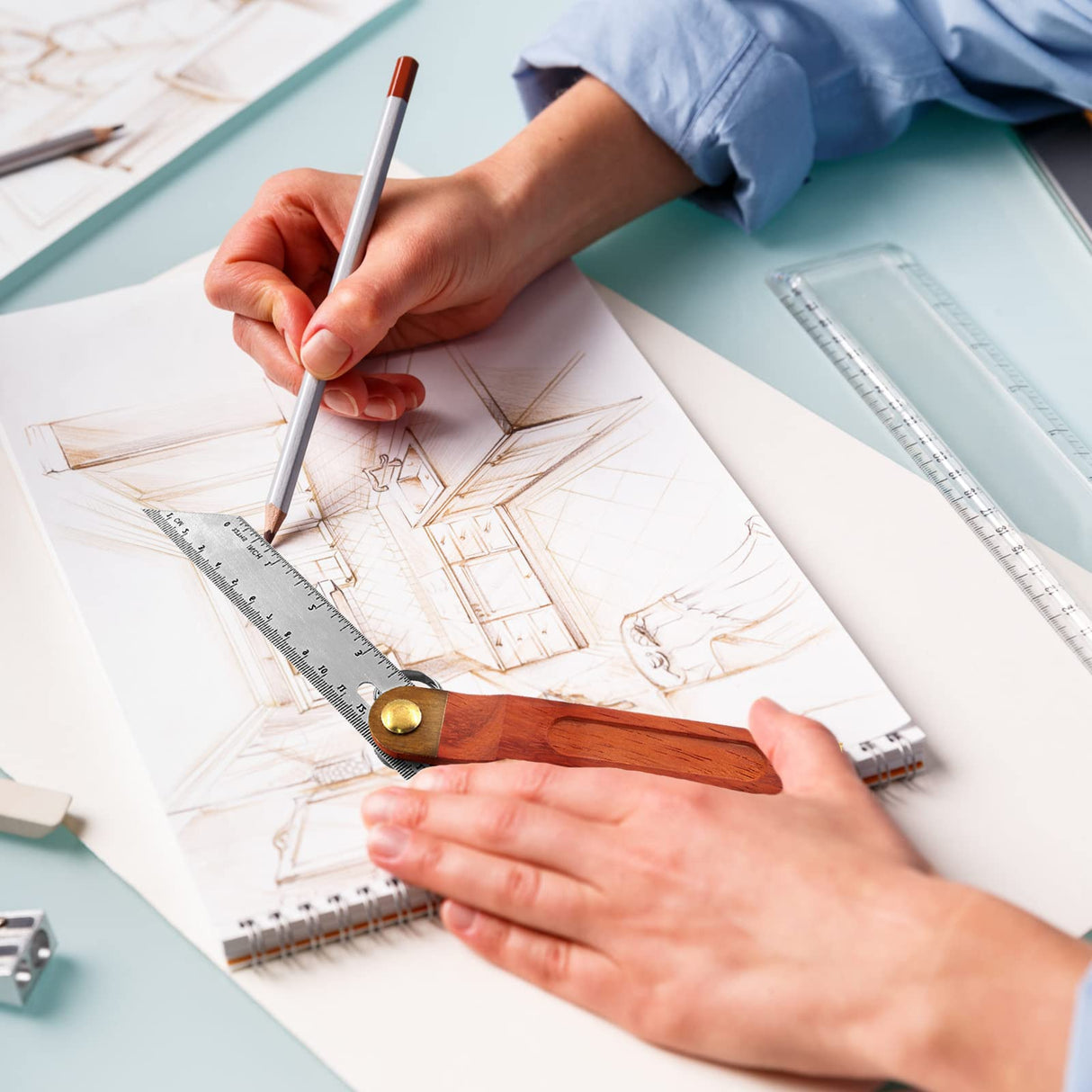 Bonsicoky 9 Inch T-Bevel Angle Finder Sliding Gauge, Adjustable Ruler Protractor with Hardwood Handle, Metric Marks Bonsicoky