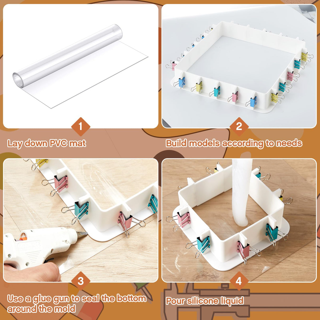 Tioncy 2 Pack Adjustable Mold Housing for Silicone Molds Making Reusable Plastic Housing Frame Silicone Mold Making Kit with Back Sheets Hot Glue Tioncy