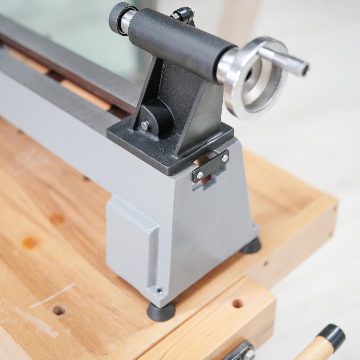 BMWOOD Extension Bed for Woodturning Lathe, Compatible with Harbor Freight Central Machinery 10"X18" Wood lathe in grey color. BMWOOD