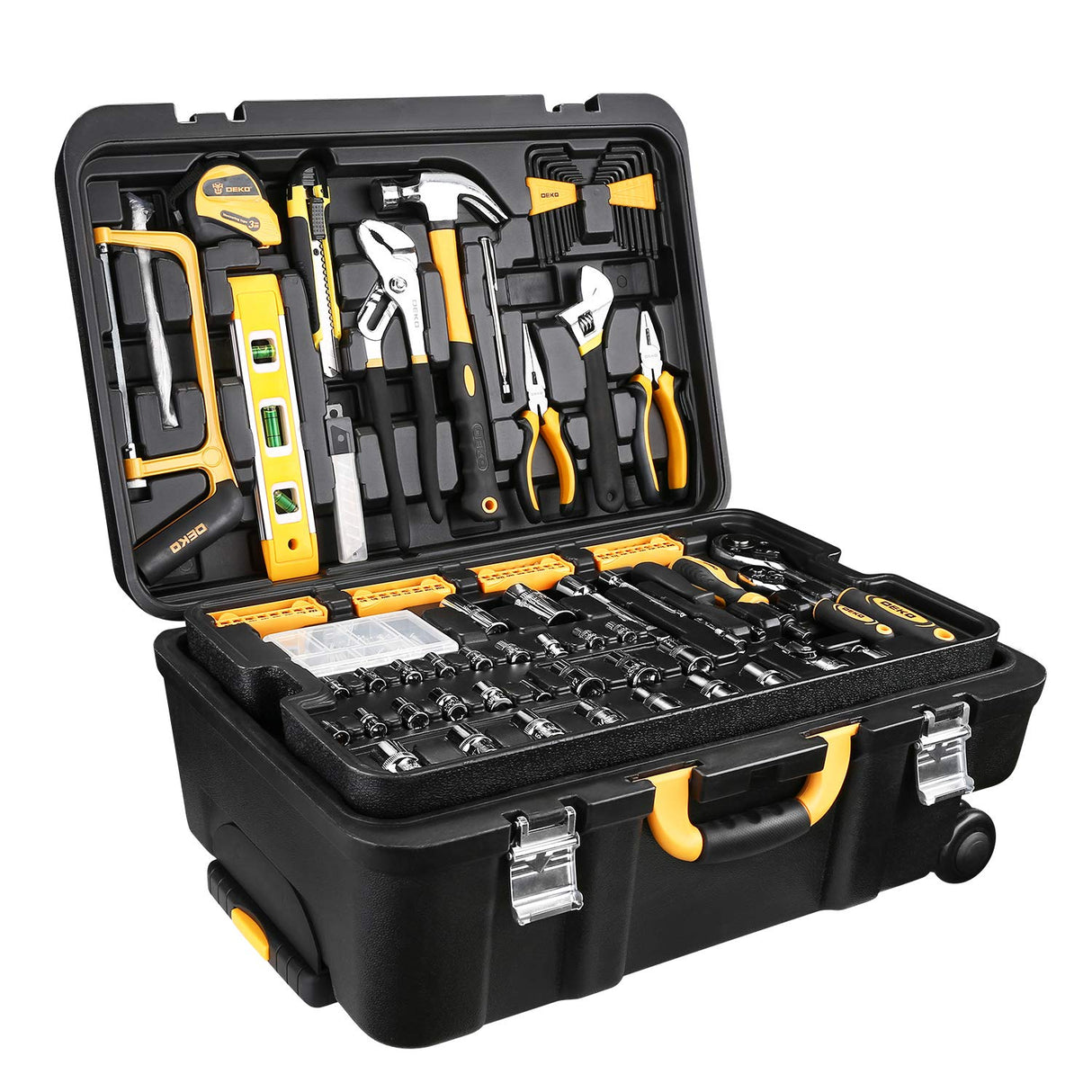 DEKOPRO 258 Piece Tool Kit with Rolling Tool Box Socket Wrench Hand Tool Set Mechanic Case Trolley Portable DEKOPRO